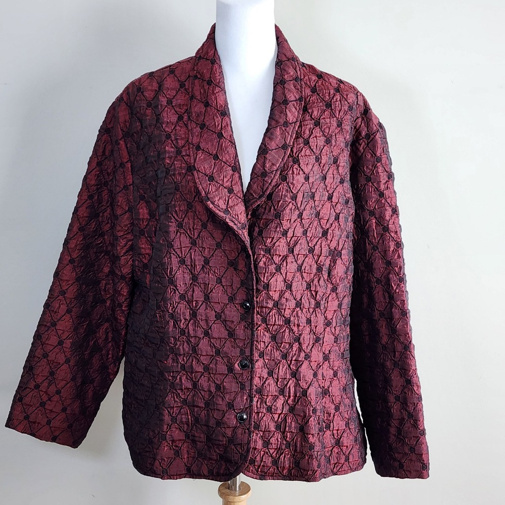 Stacey Michelle Quilted‎ Blazer Womens XL Red Black Textured Button Up Jacket
